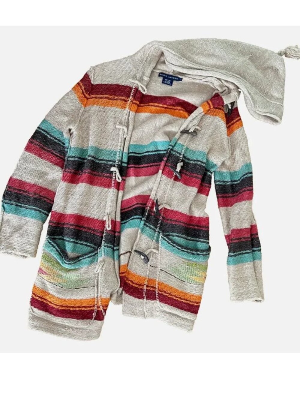 Vtg Ralph Lauren Hand Knit Sweater Cardigan Blue Label Linen Cotton Silk S